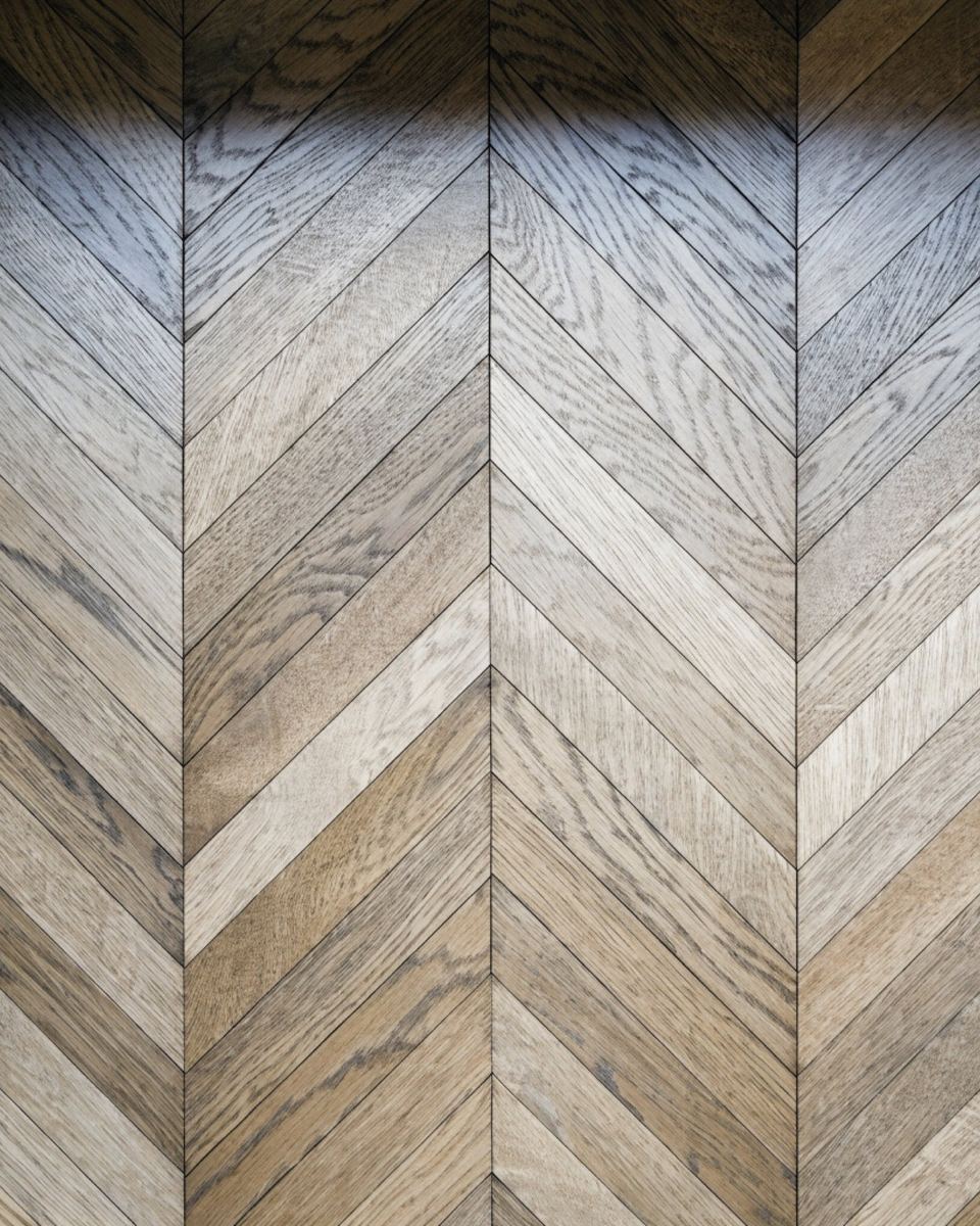 Chevron 45° in oak, seen from above, illustrative